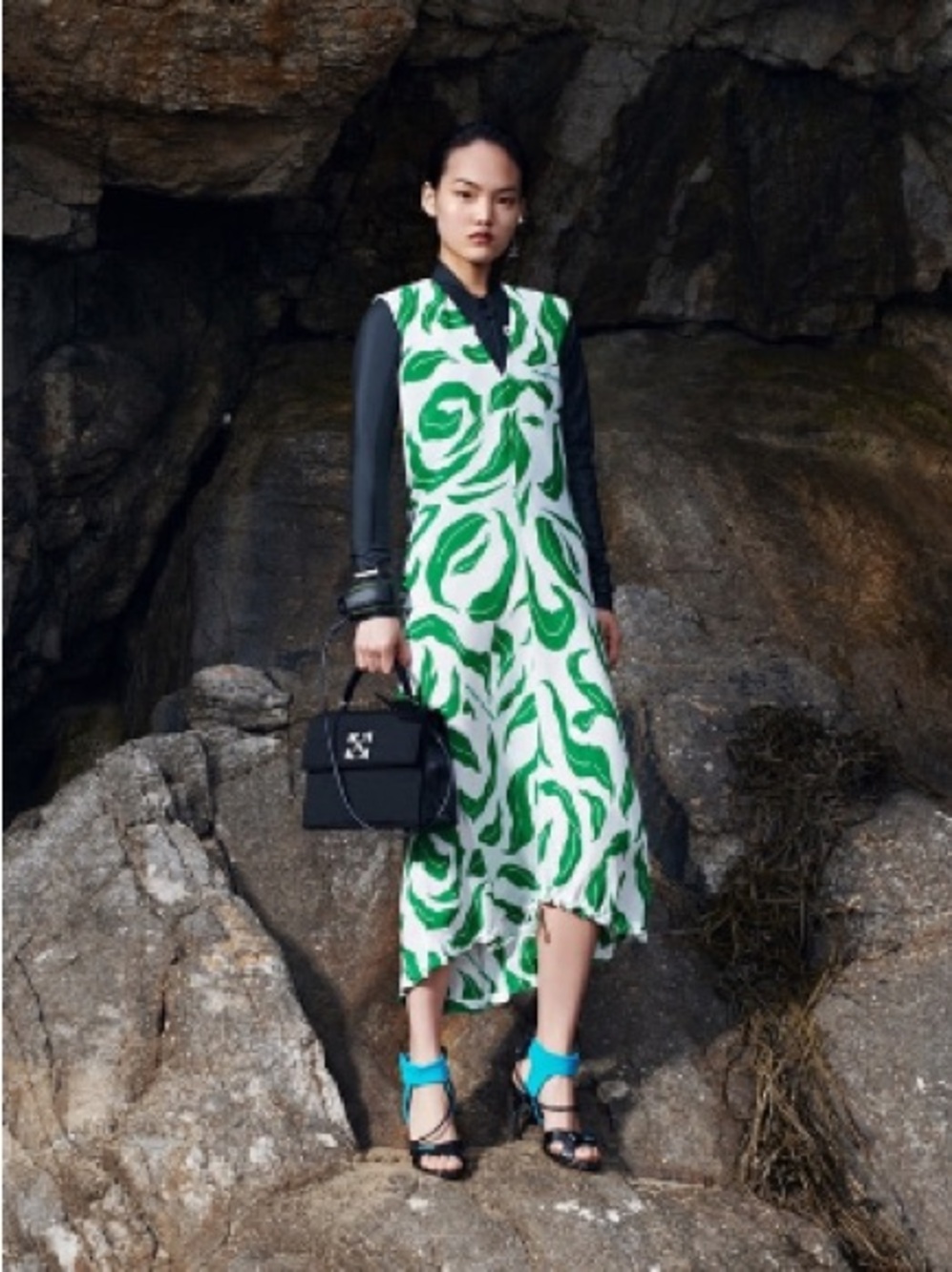NWT Off-White Leaves-Print Silk-Blend Midi Dress Size 36
